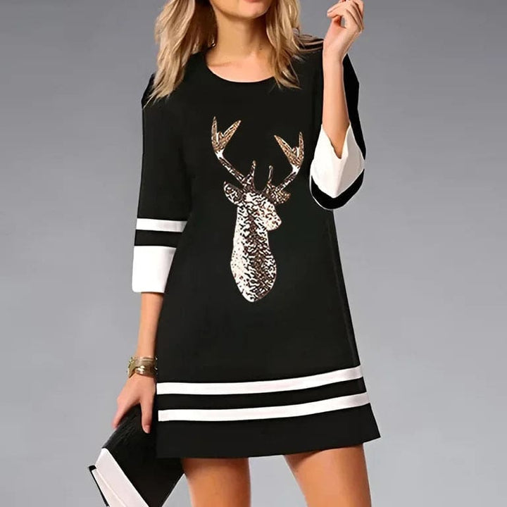Evelyn Women's Reindeer Print Christmas Dress