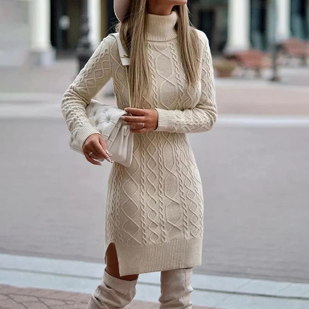 Mabel Women's Cable-Knit Roll-Neck Jumper Dress