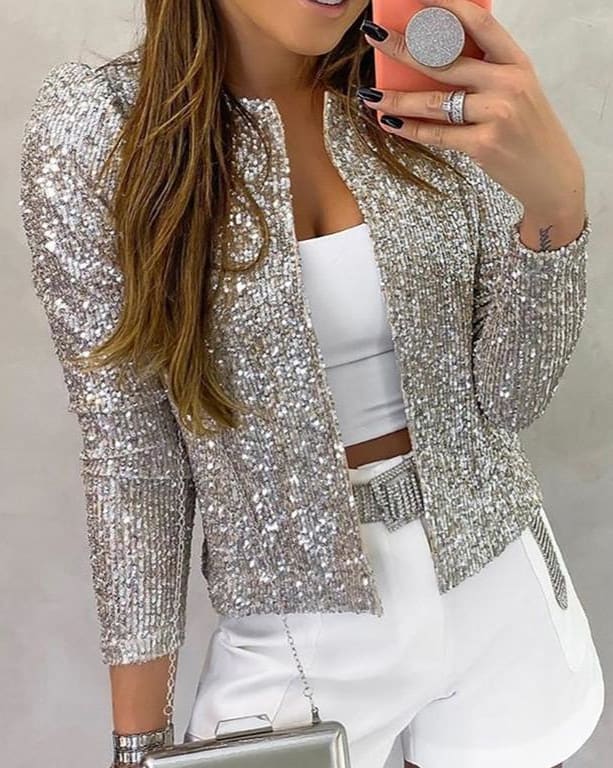 Fiona Women's glittery open-front winter jacket
