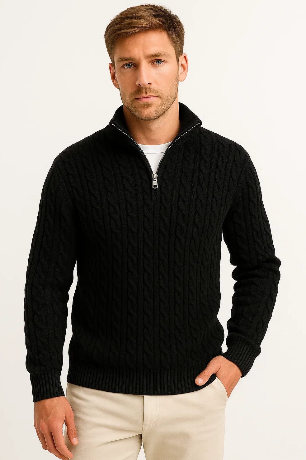 Hendrix Men's Cable Knit Zip-Collar Jumper