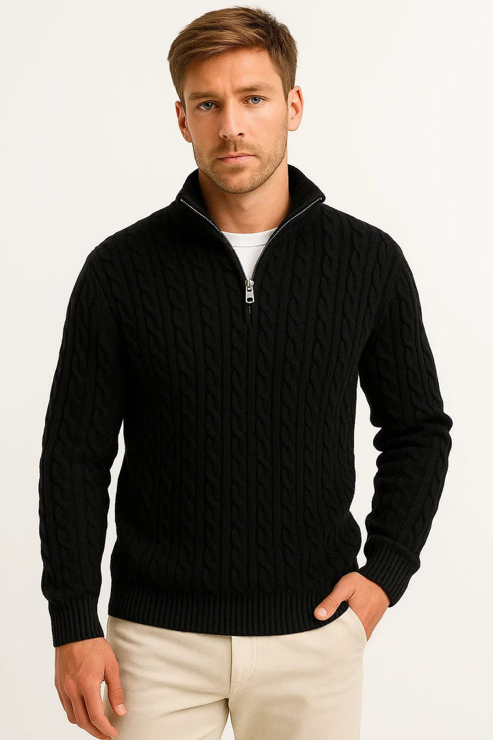Hendrix Men's Cable Knit Zip-Collar Jumper