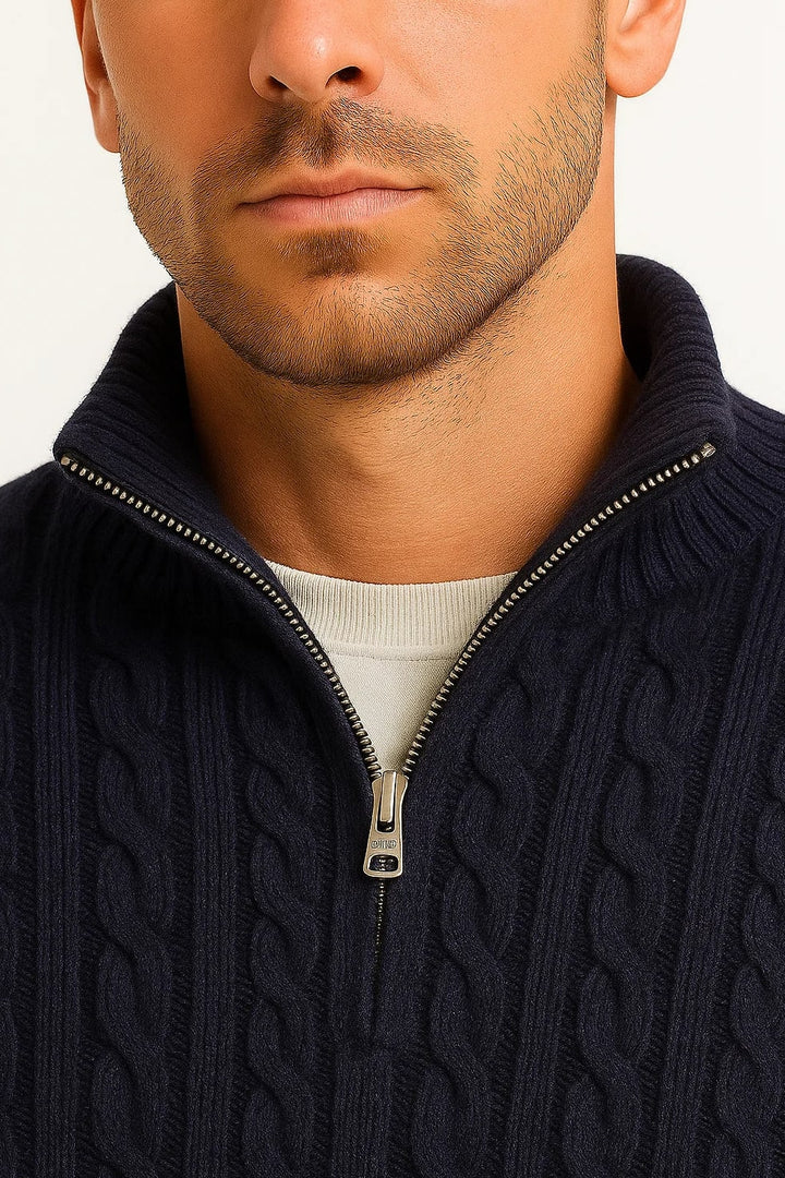 Hendrix Men's Cable Knit Zip-Collar Jumper