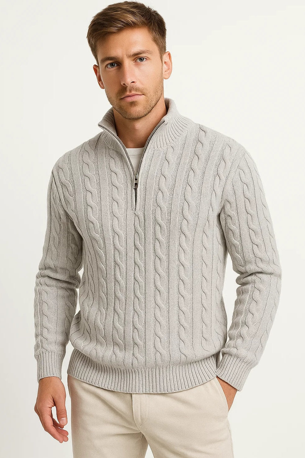 Hendrix Men's Cable Knit Zip-Collar Jumper