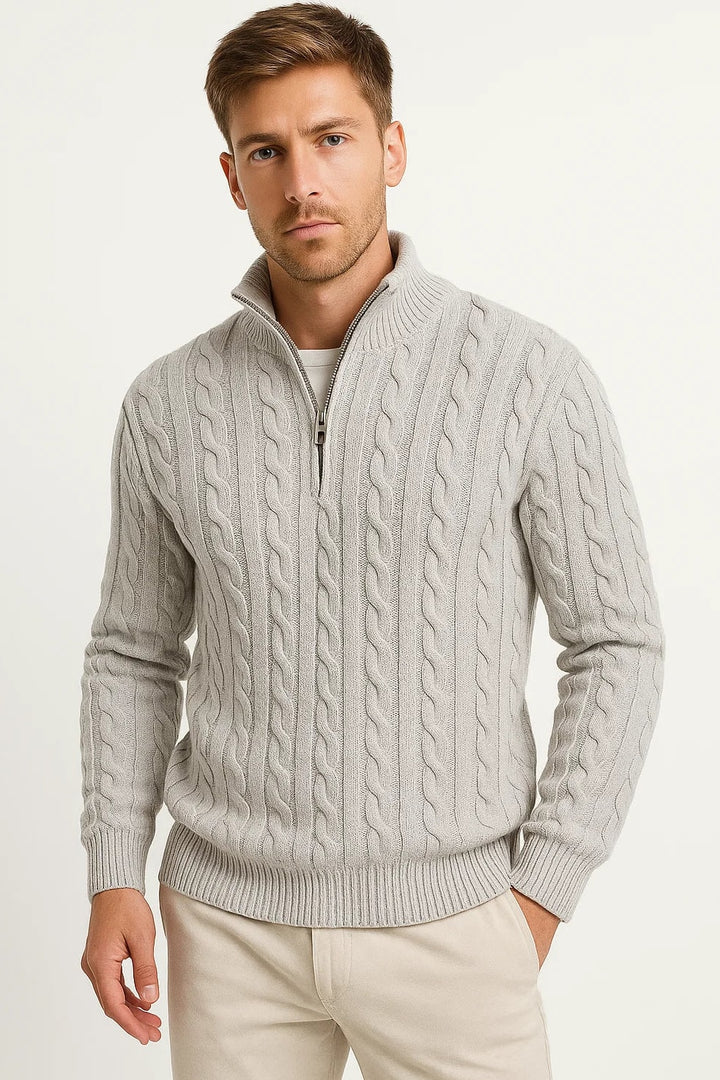 Hendrix Men's Cable Knit Zip-Collar Jumper