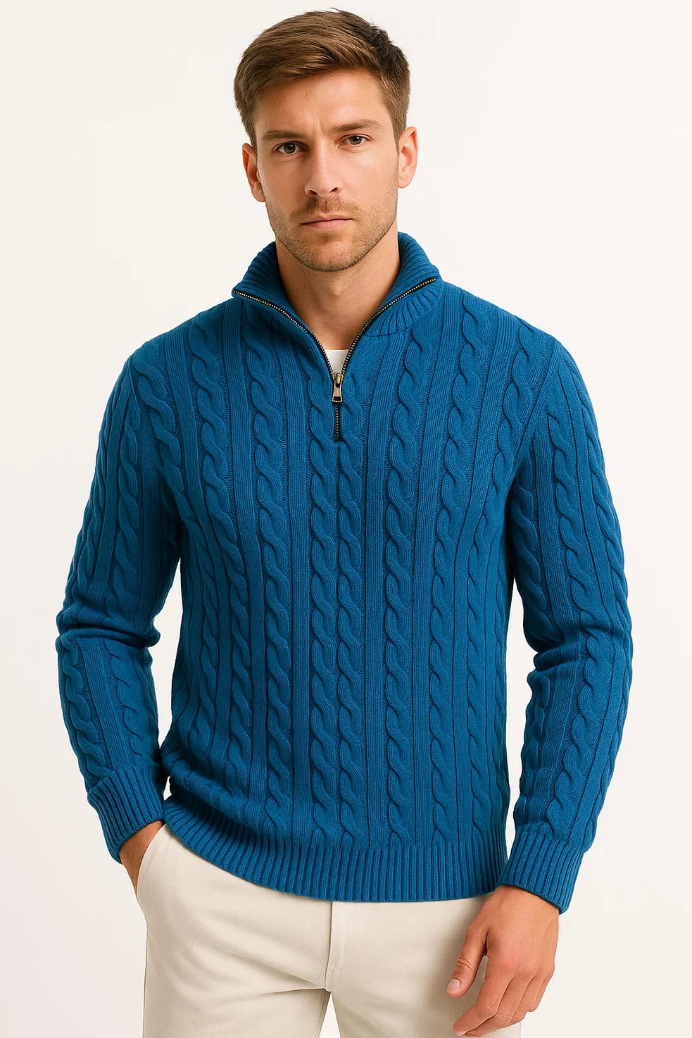 Hendrix Men's Cable Knit Zip-Collar Jumper