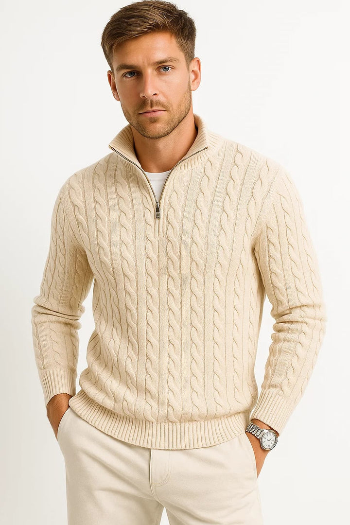 Hendrix Men's Cable Knit Zip-Collar Jumper